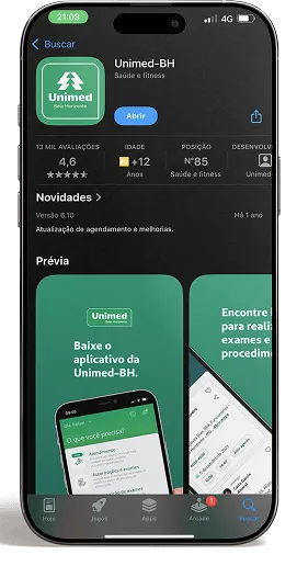 Página do aplicativo Unimed-BH aberta na App Store em um celular